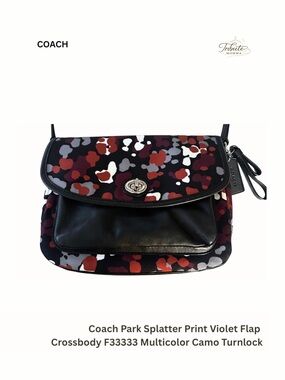 Coach Park Splatter Print Violet Flap Crossbody F33333 Multicolor Camo Turnlock